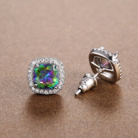 💞Square Colorful Micro Pave Zircon Stud Earrings for Women, EVGG1032 - Picture 4 of 9